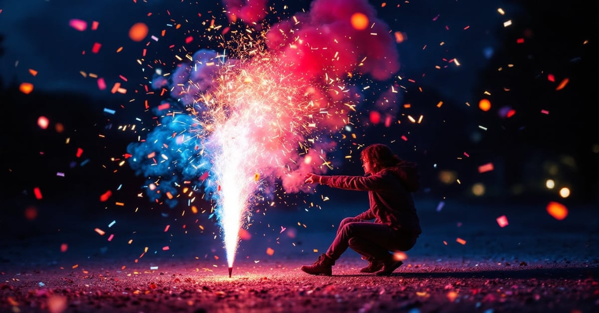 Machine à fumée colorée en action lors d'un événement festif avec effets de fumée rouge et violette