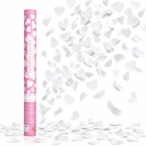 Canon à confettis cœurs blancs 60 cm avec confettis en papier de soie