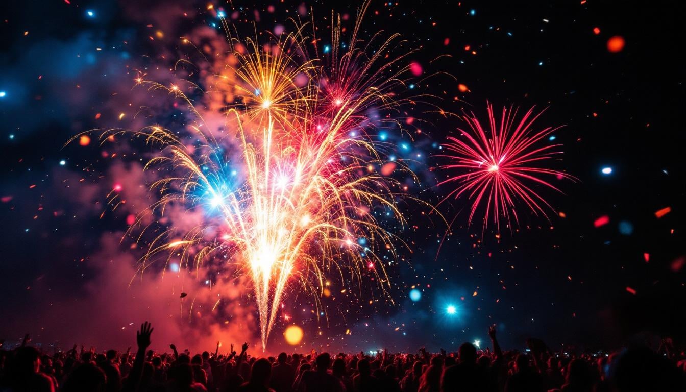 Feux d'artifice colorés illuminant le ciel nocturne lors d'une célébration festive