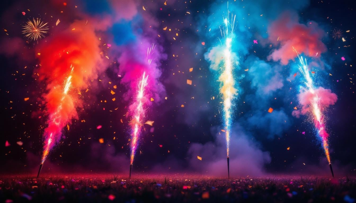 Fumigène gender reveal coloré rose et bleu lors d'une fête de révélation du sexe du bébé