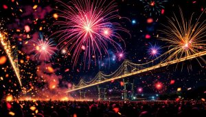 Feux d'artifice aux origines chinoises : bambou enflammé et étincelles colorées dans la nuit