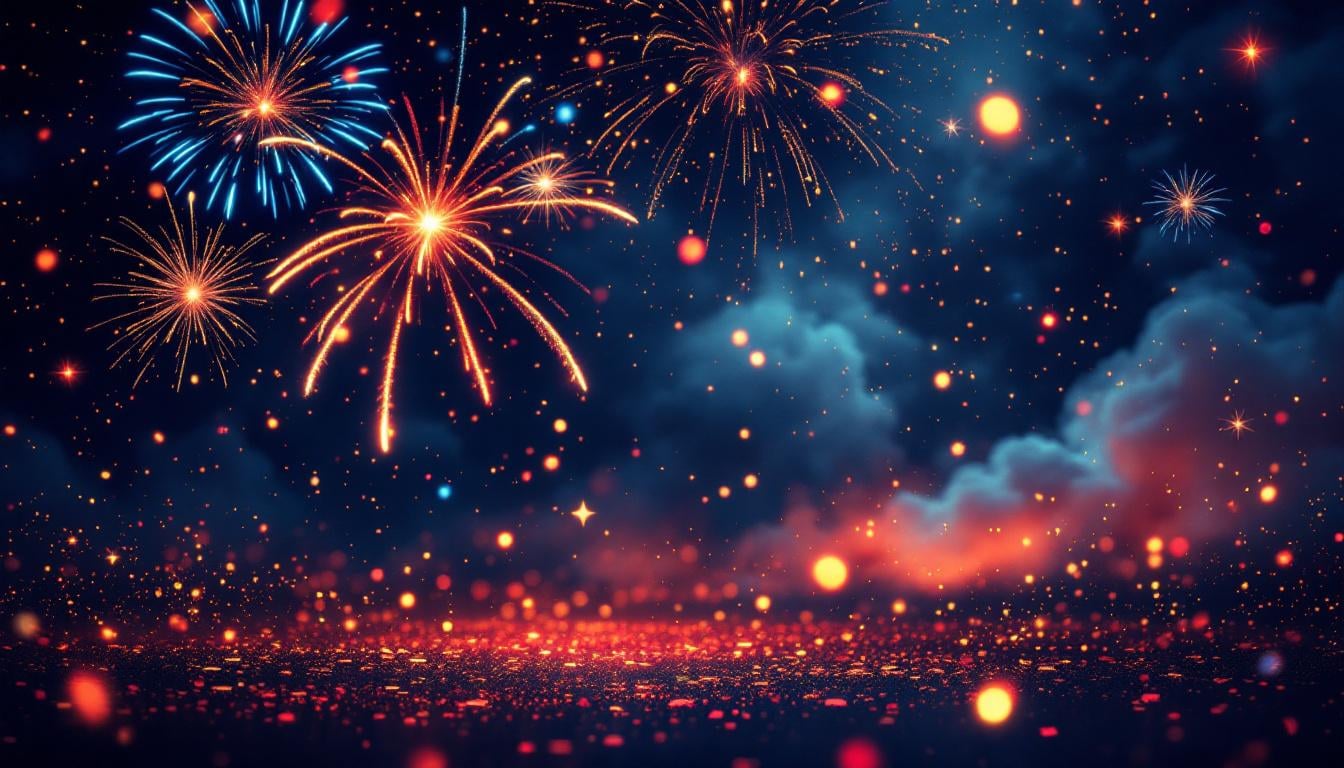 Feux d'artifice colorés illuminant le ciel nocturne pour célébrer le Nouvel An, traditions fêtes festives