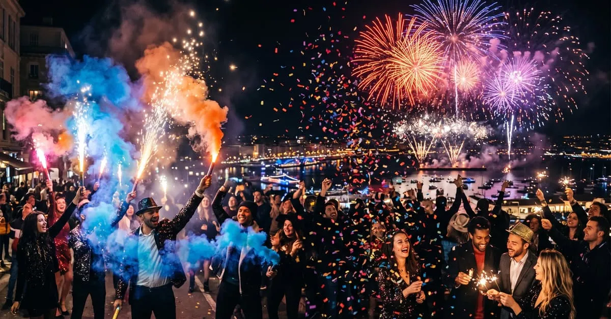 Feux d'artifice colorés illuminant le ciel nocturne pour célébrer le thème Nouvel An